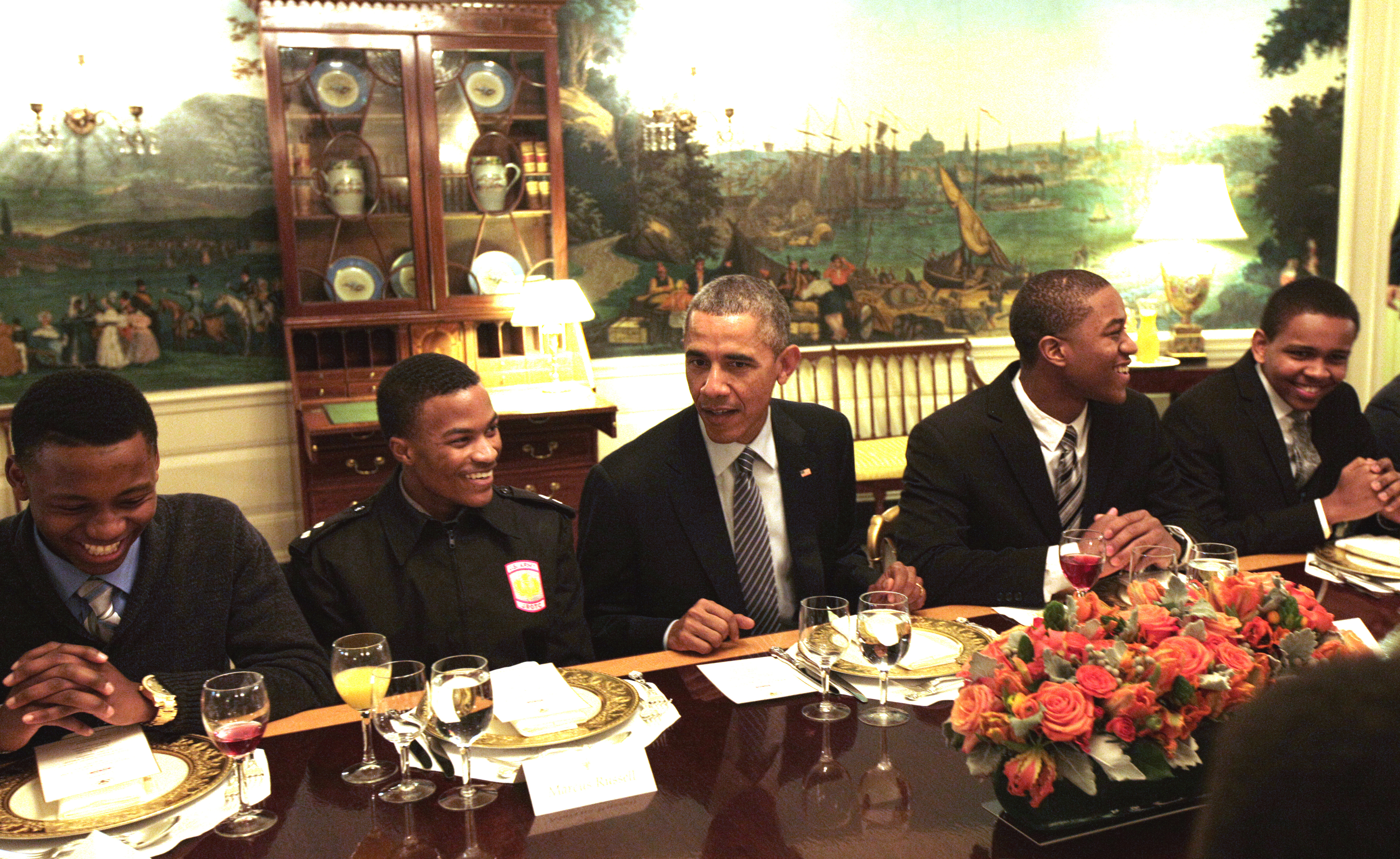 Members of My Brother's Keeper Program Have Lunch with President Obama at The White House