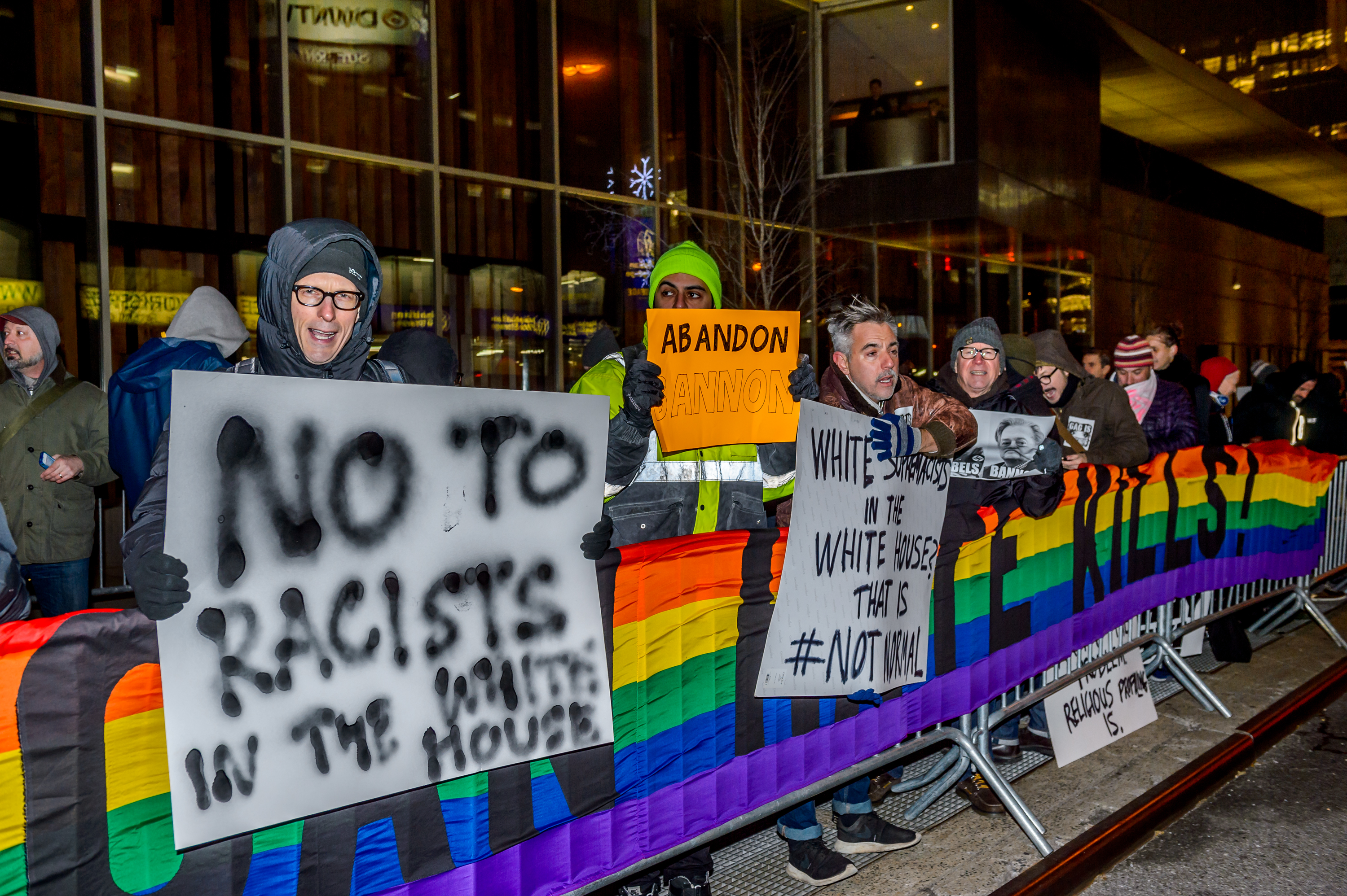 A legal, nonviolent demonstration was held in front of Trump...