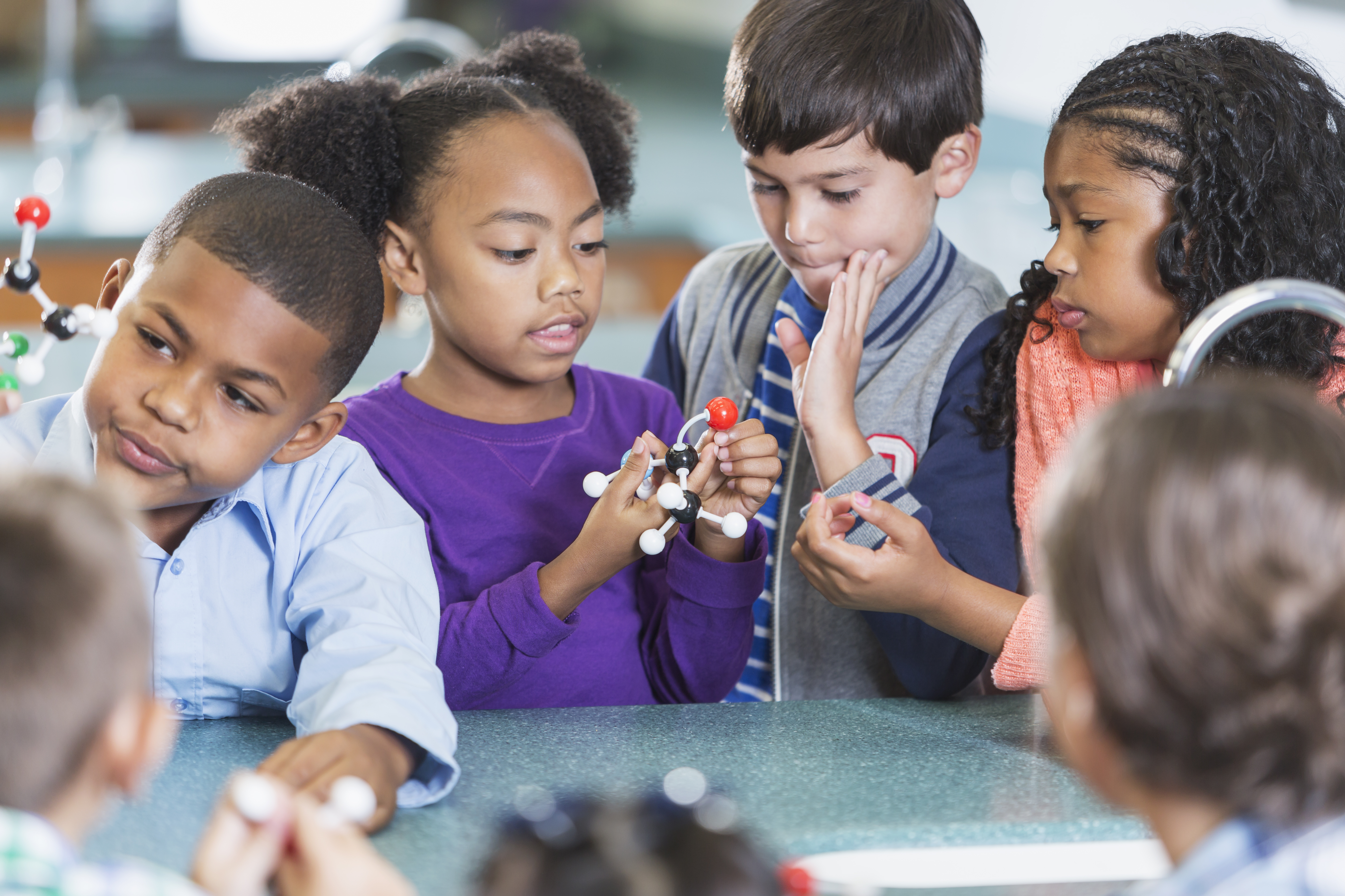 Elementary school students in science class