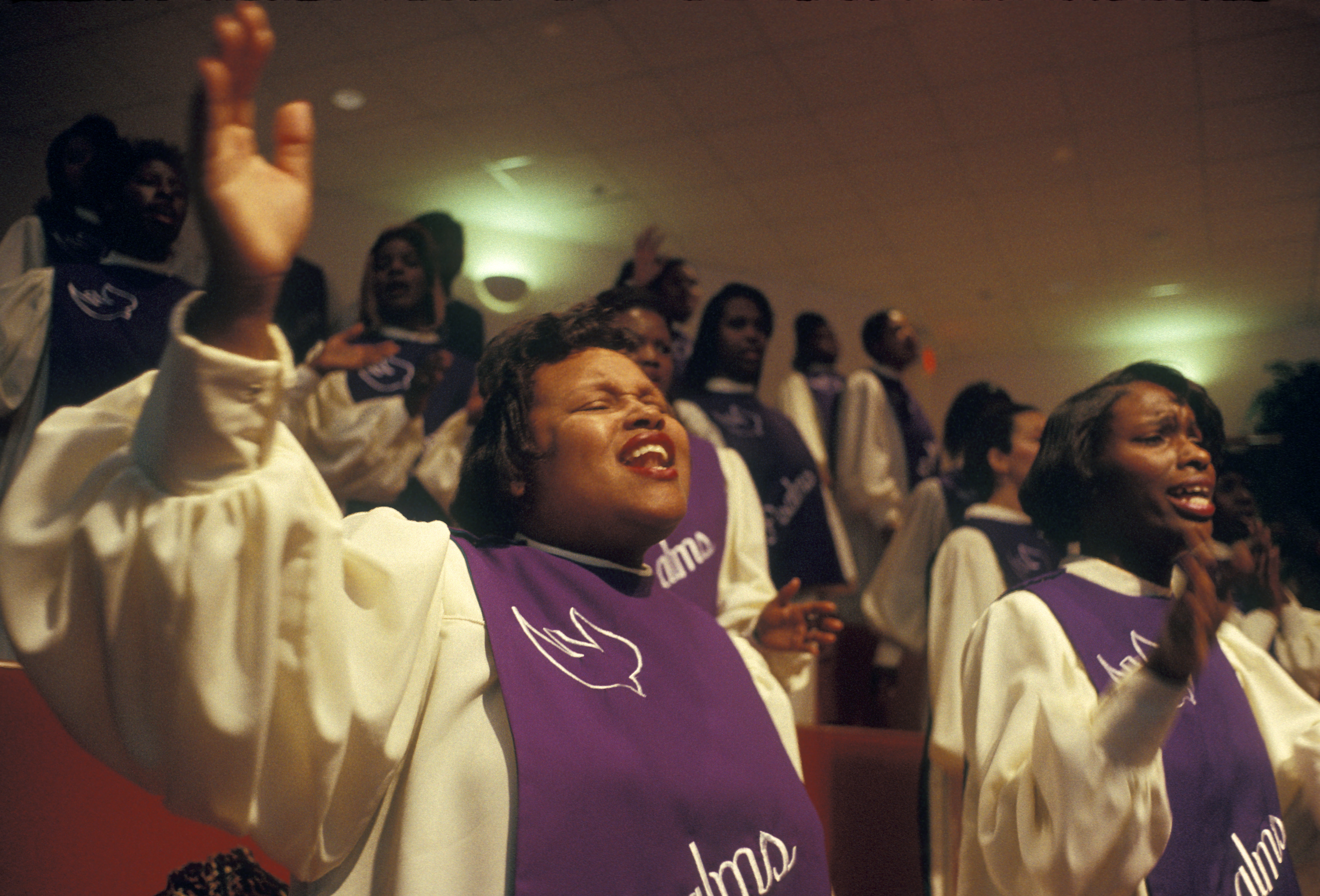 Choir Members Singing in Church Service