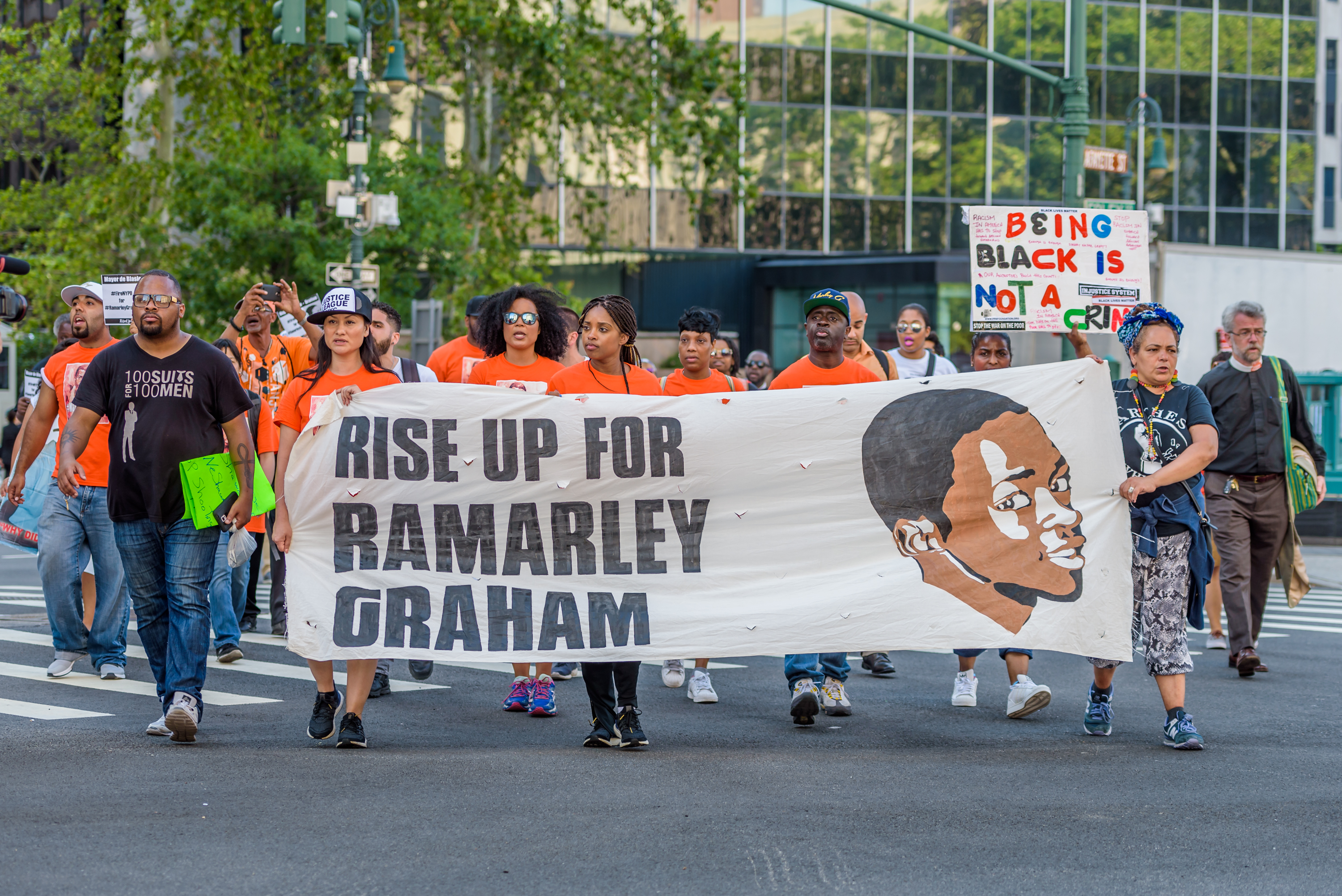 Members of Justice League NYC, advocacy groups and the...