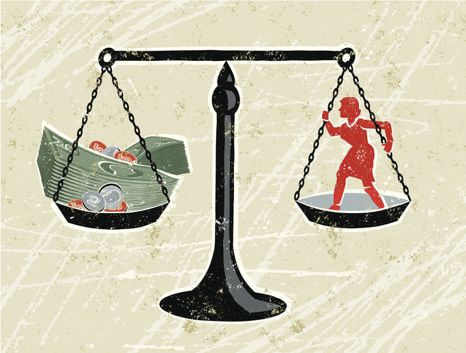 Scales with Business Woman and Money